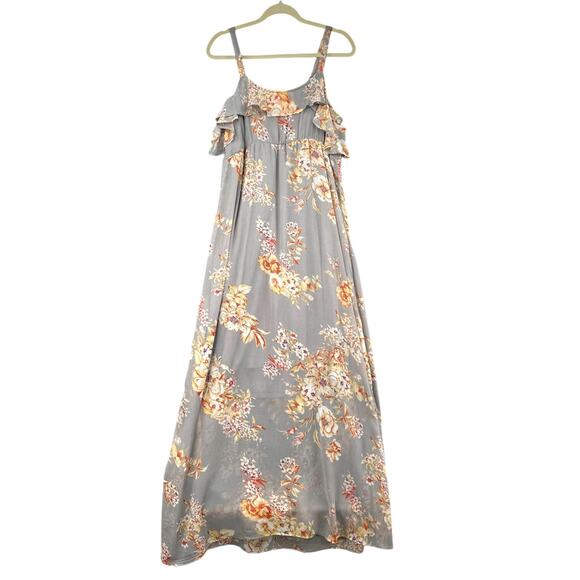 Jessica Simpson Maternity Grey Floral Print Ruffle Sleeveless Maxi Dress Large - Picture 2 of 10